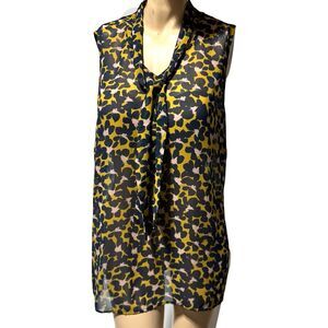 CAbi Floral Flynn Tie Neck Blouse Sleeveless Top Size XL Print Sheer